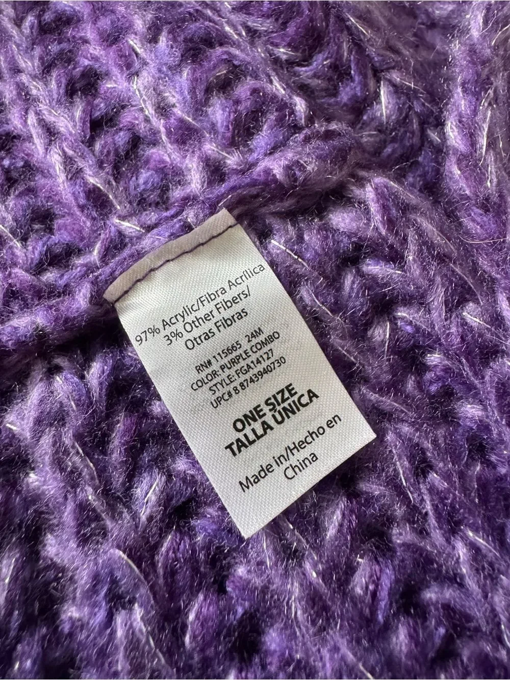 Purple Soft Knit Crochet Neck Wrap Scarf